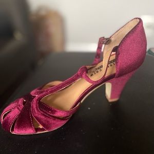 Chelsea Crew Black Label Burgundy Velvet Heels